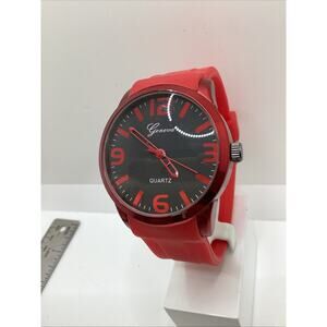 Geneva Womens Red Metallic Silicone Quartz Fashion Watch New Battery!